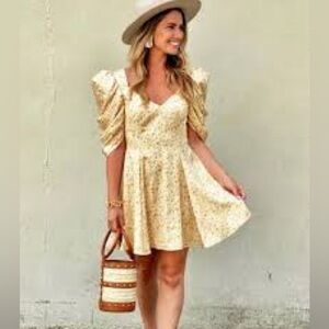 NWT AMUR Kennedy Yellow Floral Puff Sleeve Mini Dress Size 2